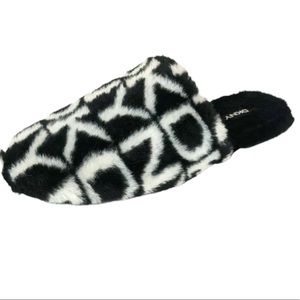 DKNY Faux Fur Fara Logo Print Slide Slipper Sz 11
